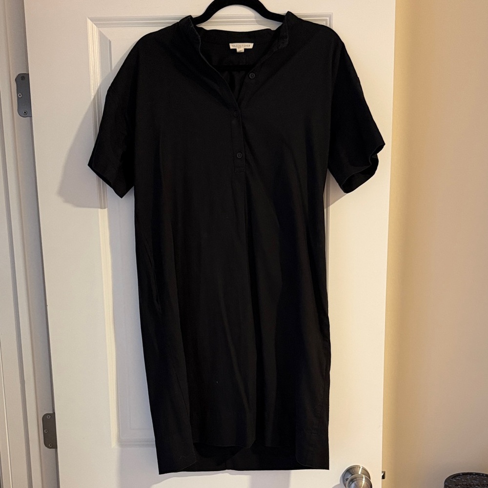 Eileen Fisher Black Short-Sleeve Henley Polo Dress